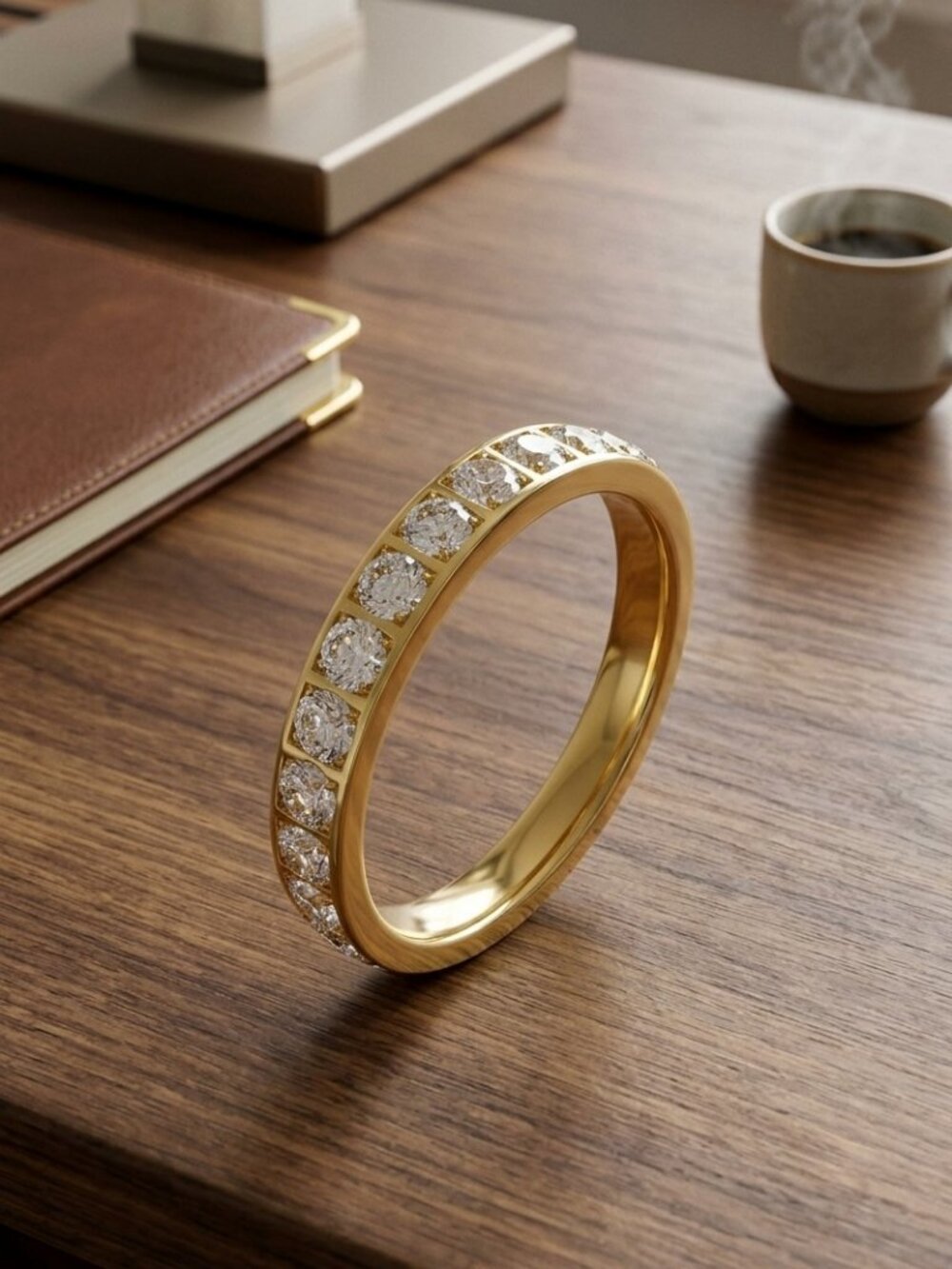 Mens Moissanite Wedding Band 18K Gold Plated